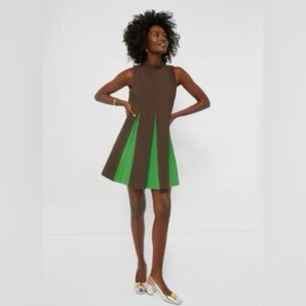 Tuckernuck Demitasse Griffiths Dress S Brown Green A-Line Mini NWT Mod